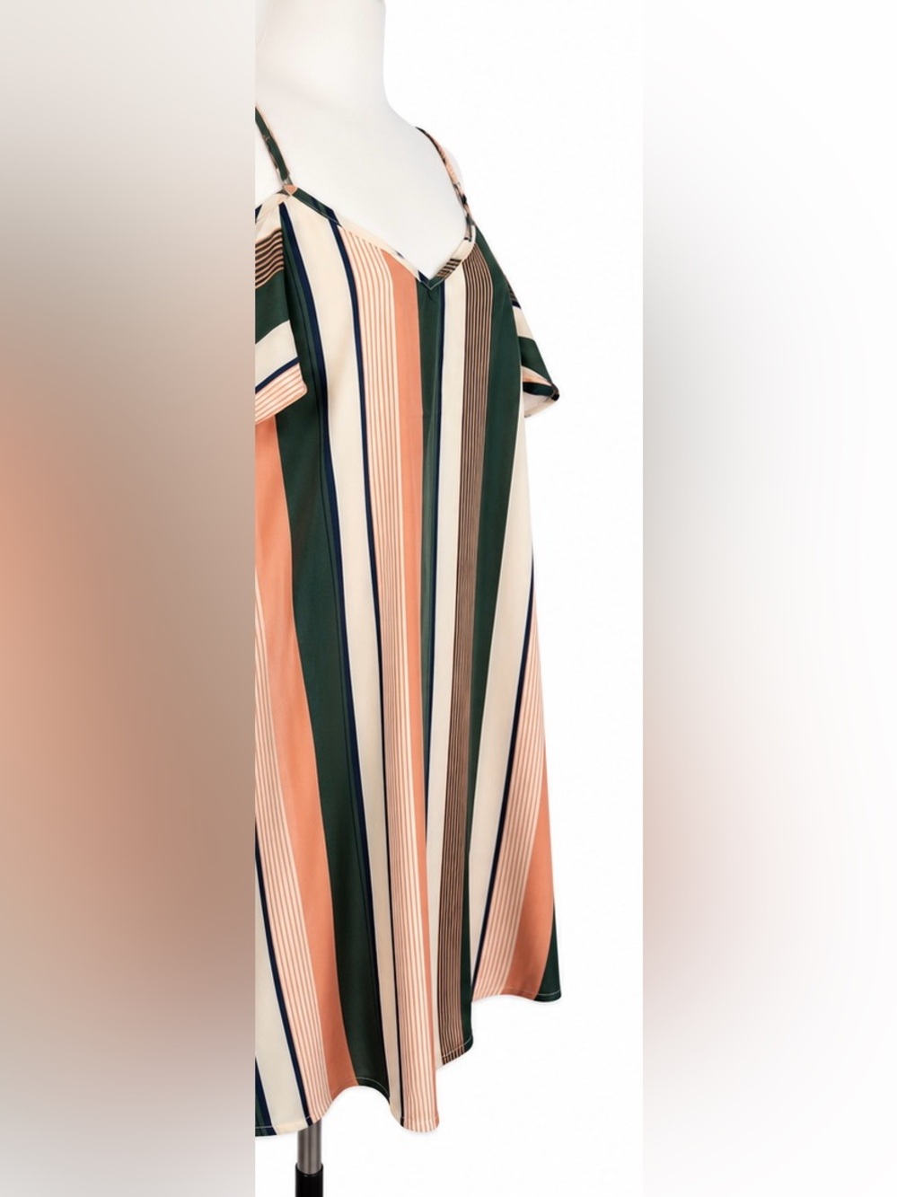 Cold Shoulder Romantic Striped Preppy Tunic Mini Dress Coastal Resort Cover Up M - Picture 6 of 12